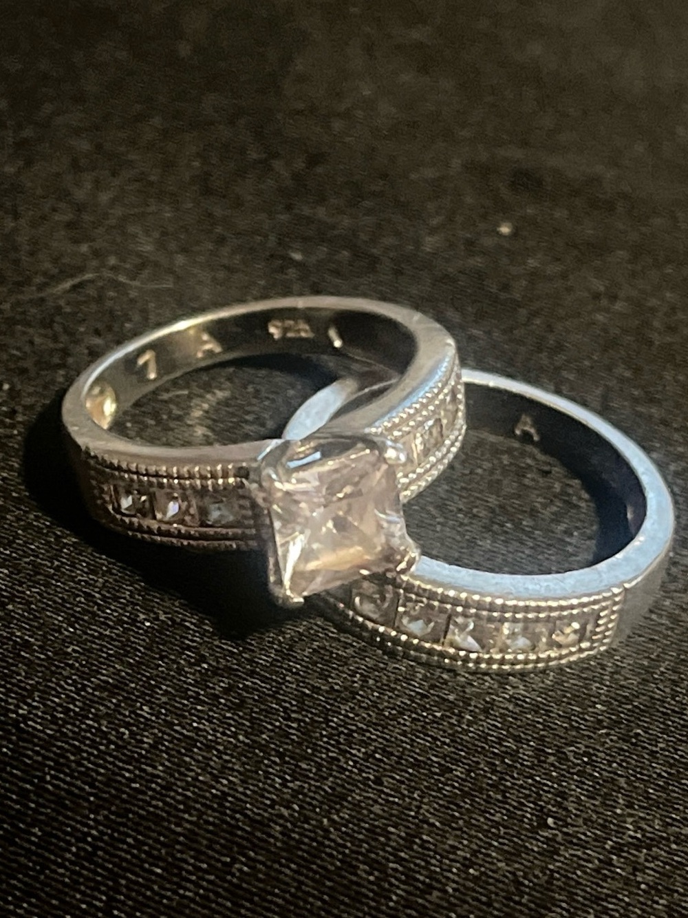 Avon- Sterling Silver 925 Square-Cut CZ Bridal Ring Set
